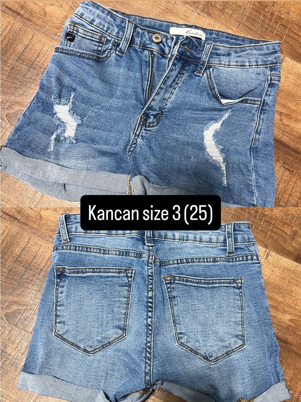 KanCan Light Blue Distressed Rolled Hem Denim Shorts
